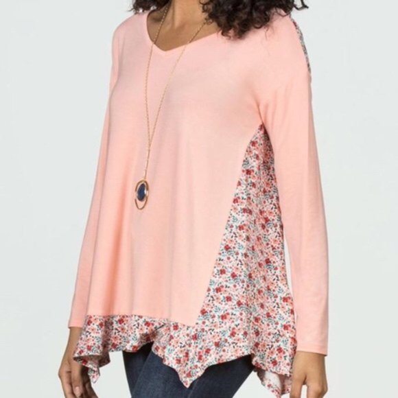 Matilda Jane Womens Tunic Top S Sing It Out Swing V-neck Peach Pink Floral - Picture 1 of 10
